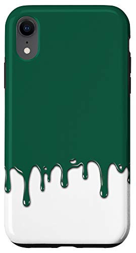 iPhone XR Dripping Paint Dark Green and White Case