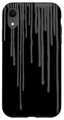 iPhone XR Gray graffiti paint drips on black Case