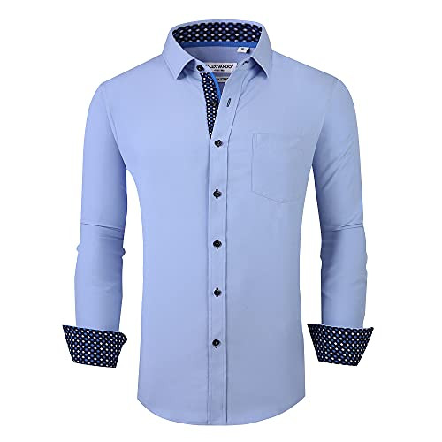 Alex Vando Mens Casual Button Down Shirt Regular Fit Long Sleeve Novelty Shirts for Men-Blue-M