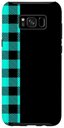 Galaxy S8 Plus  Trendy Aqua Teal Buffalo Check Flannel Plaid Stripe On Black Case
