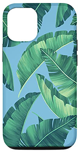 iPhone 12/12 Pro Tropical Botanical Palm Banana Leaf Pattern Light Pool Blue Case