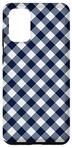 Galaxy S20 Plus  Navy Blue  and  White Gingham Check Plaid Case
