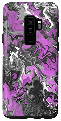 Galaxy S9 Plus  Trippy Abstract Paint Drip in Pink- Gray / Grey- and Black Case