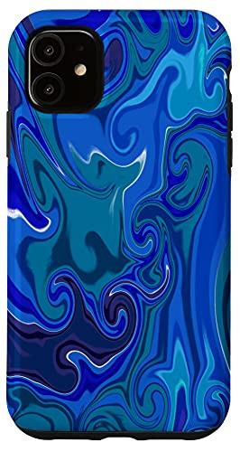iPhone 11 Blue White Teal Abstract Paint Swirl Retro Pattern. Case