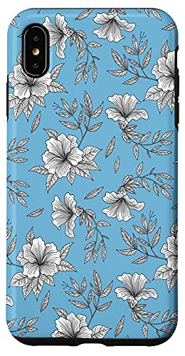 iPhone XS Max Vintage Hibiscus Floral Botanical Pattern - Light Pool Blue Case
