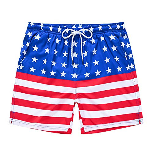 YuKaiChen Men's Swim Trunks Quick Dry Beach Swim Shorts Mesh Lining Board Shorts Swimwear Bathing Suits American Flag 32-XL-