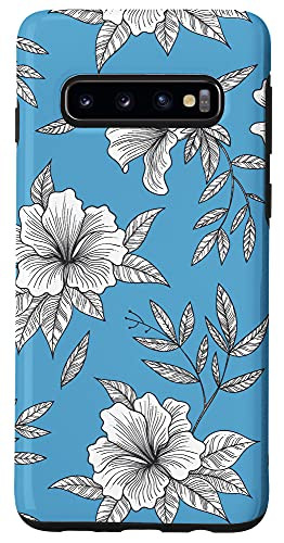 Galaxy S10 Vintage Hibiscus Floral Botanical Pattern - Pool Blue Case