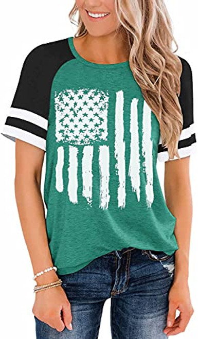 American Flag Shirt Short Sleeve Women 4th of July Shirts Patriotic T-Shirt Star Stripes USA Tee Tops Green Large American Flag Shirt Short Sleeve Women 4th of July Shirts Patriotic T-Shirt Star Stripes USA Tee Tops Green Large