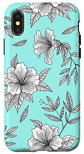 iPhone X/XS Vintage Hibiscus Floral Botanical Pattern - Light Pool Blue Case