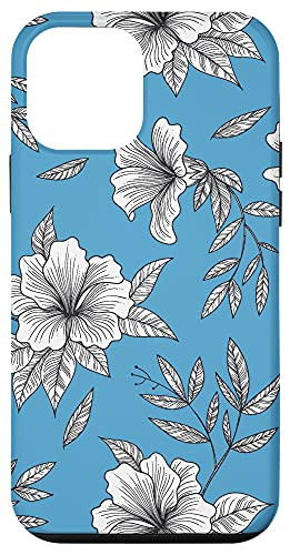 iPhone 12 mini Vintage Hibiscus Floral Botanical Pattern - Pool Blue Case