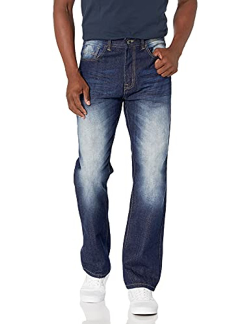 Southpole Men's 6181 Straight Fit Basic Streaky Denim Pants- Dark Sand Blue 1- 38X30