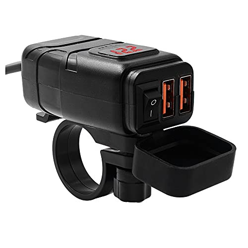 Yaochen Motorcycle USB Phone Charger- Waterproof SAE to USB Adapter Dual Port QC 3.0/2.0- Voltmeter  and  ON/Off Switch  and  Fuse-Quick Disconnect Fast Charging for Smart Phone Tablet GPS Yaochen Motorcycle USB Phone Charger- Waterproof SAE to USB Adapter Dual Port QC 3.0/2.0- Voltmeter  and  ON/Off Switch  and  Fuse-Quick Disconnect Fast Charging for Smart Phone Tablet GPS
