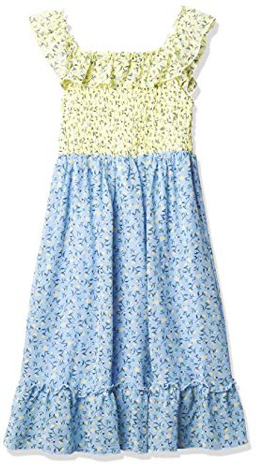 Speechless Girls' Ruffled Maxi Sleeveless Dress- Yellow/Blue- 14