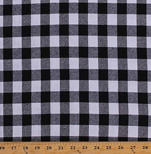 Flannel Black and White Buffalo Plaid 1" Checks 58" Wide Cotton Flannel Fabric by The Yard -D276.12-