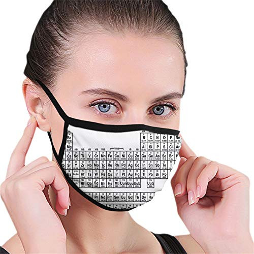 Comfortable Windproof mask- Periodic Table- Monochrome Simple Science Chemistry Elements for Students Class Image-Black and White-Printed Facial decorations for adult