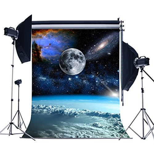 MUEEU 5x7ft Galaxy Backdrops Moon Universe Vinyl Full Photography Background Amateur Astronomer Birthday Photo Shoot Studio Props