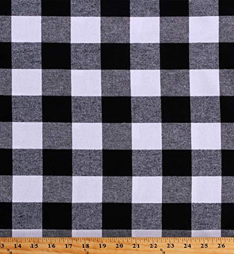Flannel Black and White Buffalo Plaid 1.75" Checks 58" Wide Cotton Flannel Fabric by The Yard -D276.15-