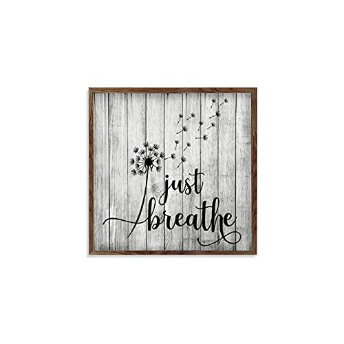 by Unbranded Frame Wood Sign Wooden Sign Plaque Just Breathe Rustic Farmhouse Wall Decor- Country Decor for Home- Housewarming Gift