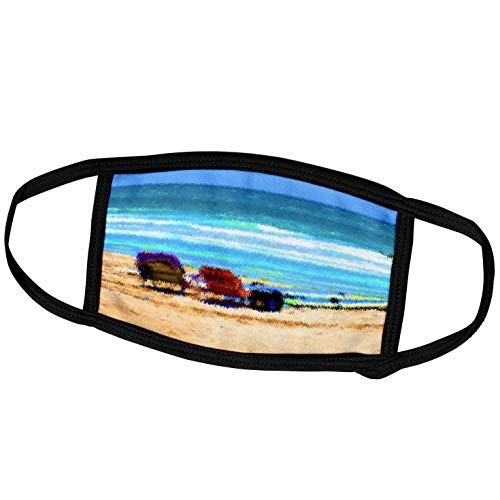 3dRose Susans Zoo Crew Animals - Beach Scene Painterly Chairs Surfboards Umbrellas Sand Ocean sm - Face Masks -fm-182065-1-