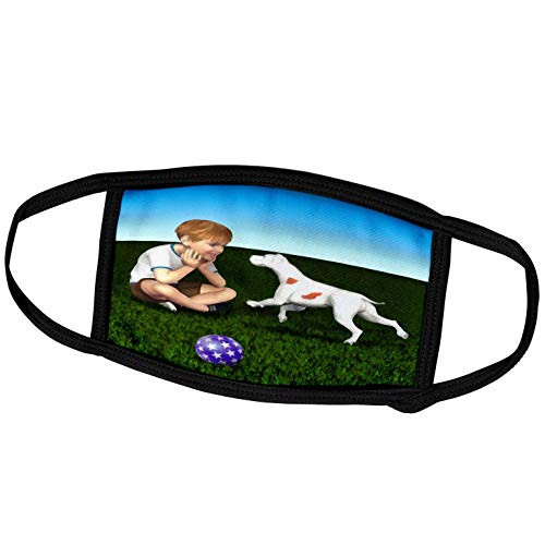 3dRose Boehm Digital Paint Children - Boy with Pet Dog - Face Masks -fm-50429-1-
