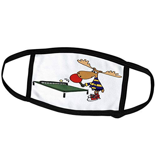 3dRose Funny Moose Playing Table Tennis or Ping Pong Cartoon - Face Covers -fc-245396-2-