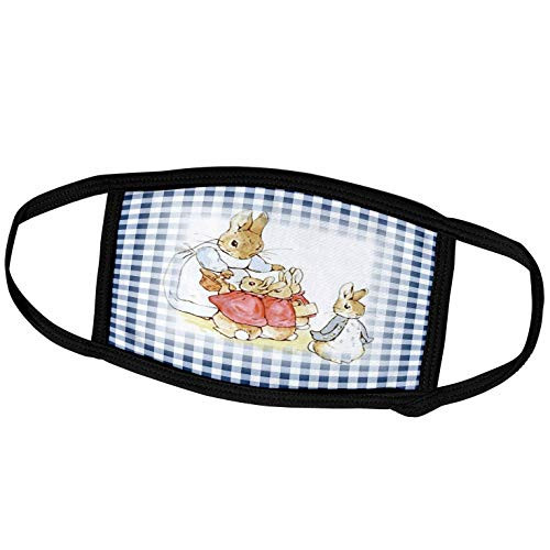 3dRose Florene Nursery Rhymes and Fairytales - Image of Peter Rabbit Scene on Blue Checks - Face Masks -fm-234459-3-