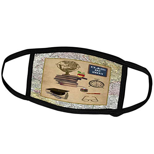 3dRose Beverly Turner Graduation Design - Vintage Graduation- Globe- Chalkboard- Class of 2015- Cap- Diploma - Face Masks -fm-203358-3-