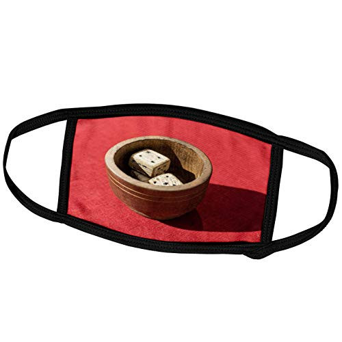 3dRose Alexis Photography - Objects Misc. - Wooden Dices in a Wooden Mug on a Table Covered with red Cloth - Face Masks -fm-308483-2-