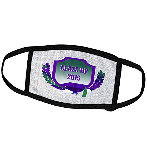 3dRose Purple and Green Cap and Diploma on Shield with Leaves- Class of. - Face Covers -fc-203326-1-