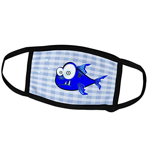 3dRose Florene - Childrens Art III - Print of Blue Piranha On Check Blue - Face Covers -fc-205094-1-