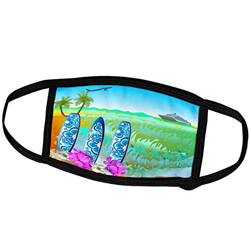3dRose Hawaiian Beach- Surfboards- a Cruise Ship and Jet Fun Art - Face Covers -fc-214641-1-