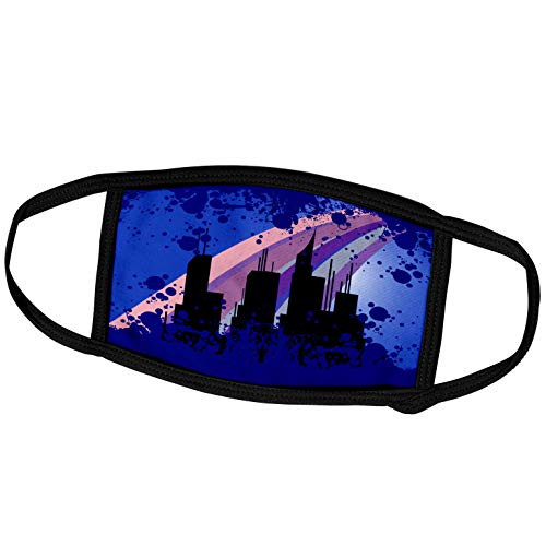 3dRose Black City Scene Against A Blue Paint Splattered Abstract. - Face Covers -fc-235911-1- 3dRose Black City Scene Against A Blue Paint Splattered Abstract. - Face Covers -fc-235911-1-