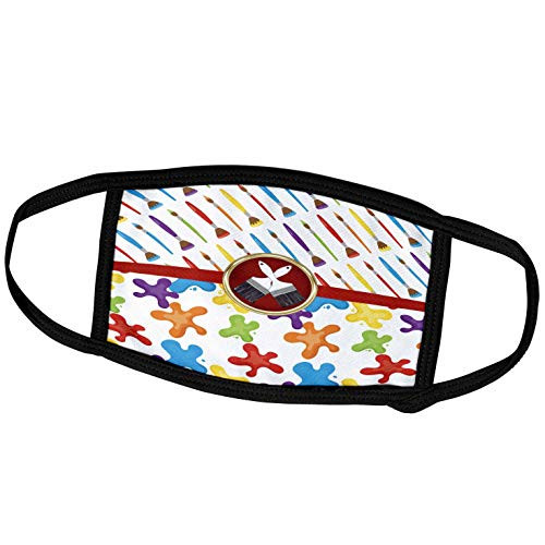 3dRose Artist Paint Brushes Over Paint Plats in Primary Colors - Face Covers -fc-274117-1-