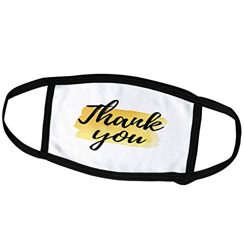 3dRose Black Cursive Thank You on Yellow Paint Splash on White. - Face Covers -fc-324899-1- 3dRose Black Cursive Thank You on Yellow Paint Splash on White. - Face Covers -fc-324899-1-
