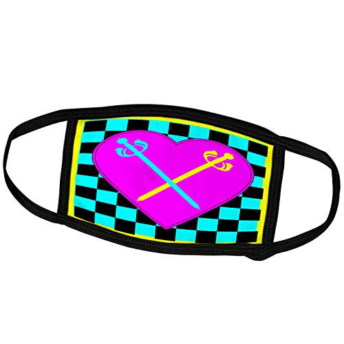 3dRose Dooni Designs CMYK Hipster Designs - Checkerboard Sword Heart Design CMYK Cartoon - Face Masks -fm-102364-1-