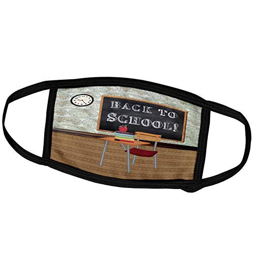 3dRose Beverly Turner Back to School - Back to School on Blackboard in Room with Desk with Books and a Apple - Face Masks -fm-195893-2- 3dRose Beverly Turner Back to School - Back to School on Blackboard in Room with Desk with Books and a Apple - Face Masks -fm-195893-2-