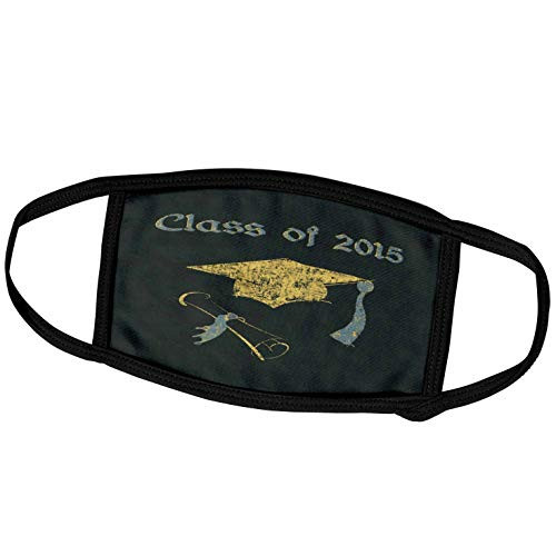 3dRose Beverly Turner Graduation Design - Chalkboard Look Cap and Diploma- Yellow- Blue- and Black - Face Masks -fm-212788-2-