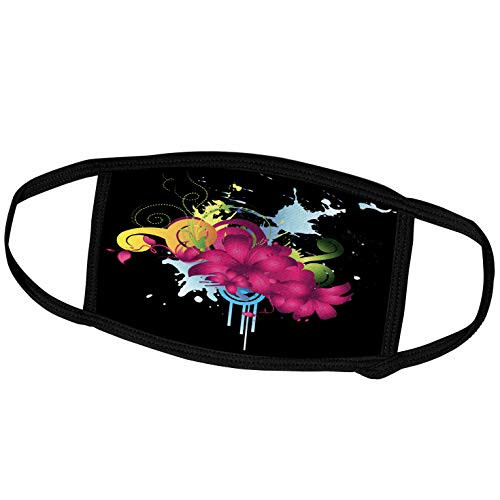 3dRose Anne Marie Baugh - Flowers - Bright Pink Flowers On A Paint Splatter Black Background - Face Masks -fm-236125-2-