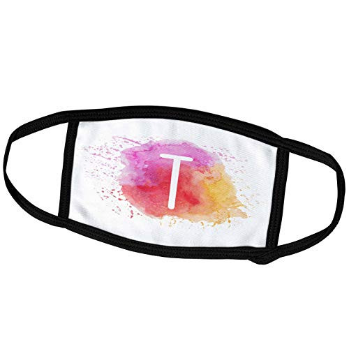 3dRose Stamp City - Typography - Monogram Letter T Inside a Pink- red- and Yellow Paint Splash. - Face Masks -fm-324814-2-