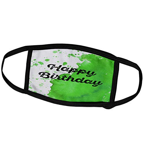 3dRose Happy Birthday with a Green Watercolor Paint Splotch as. - Face Masks -fm-326854-2-