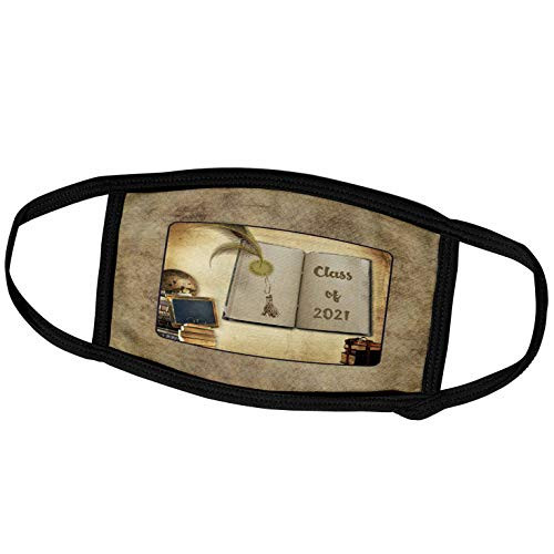 3dRose Image of Vintage Globe- Blackboard- Pen- Tassel on Open Book- 2021 - Face Masks -fm-346194-2-