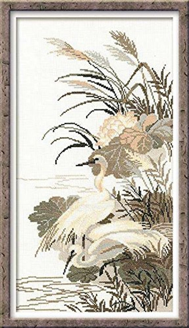 RIOLIS 928 - Herons -  Counted Cross Stitch Kit 10" x 19" Zweigart 14ct. White AIDA 8 Colors