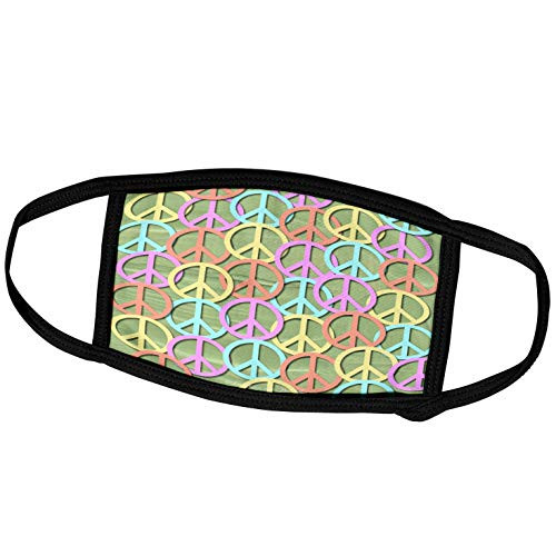 3dRose Lee Hiller Designs 60s Retro - Retro 60s Pastel Peace Signs on Sage Green Paint - Face Masks -fm-53212-3-