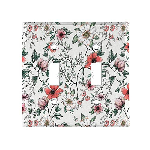 2 Gang Wall Plate Cover Decorator Wall Switch Light Plate Double Toggle Pink  and  White Flowers Double Toggle Classic Beadboard Unbreakable Faceplate