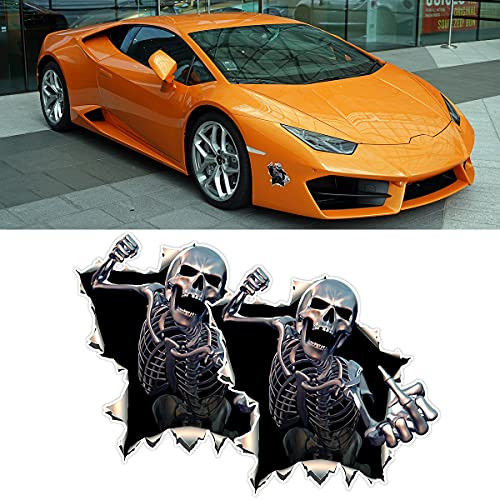 2 Pcs Car Skull Decal- Aggressive Middle Finger Skeleton Hand Cartoon Sticker- Fit Car Window- Bumper- Door- Automobile Tail Door -Black-