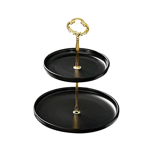 Small 2-Tier Ceramic Porcelain Cupcake Stand- Tiered Serving Stand- Dessert Stand-Fruit Candy Tower- Serving Tray Platter for Birthday/Tea/Wedding/Baby Shower/Buffet Server-Black 6 inch Plus 8 inch-