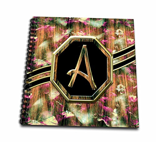 3D Rose Elegant Pink Camouflage Monogram Letter A Faux Gold Wood Grain Image Drawing Book