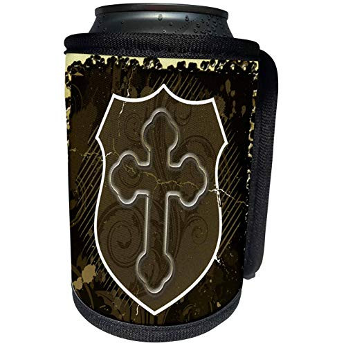3dRose Boehm Graphics Christian - Cross and shield with grunge texture - Can Cooler Bottle Wrap -cc-54378-1-