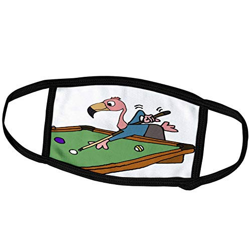 3dRose Face Mask Medium- Funny Pink Flamingo Bird Playing Pool Game Cartoon