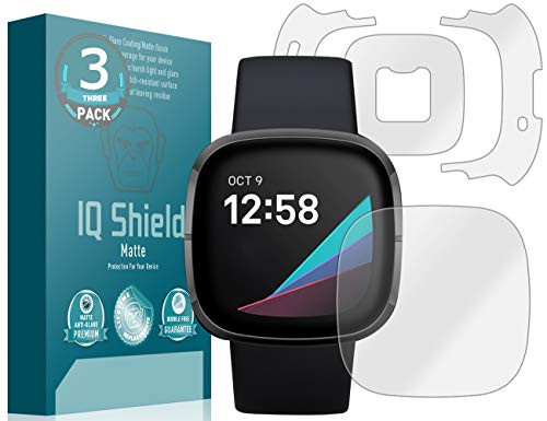 IQ Shield Matte Full Body Protector Compatible with Fitbit Sense -3-Pack-  Plus  Anti-Glare -Full Coverage- Screen Protector and Anti-Bubble Film